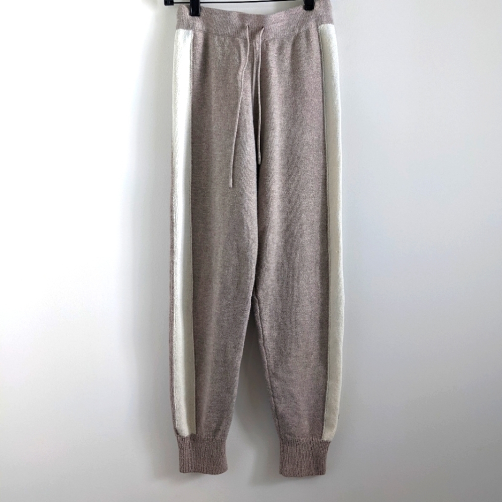 𝅺lulu's Beige Sweater Knit Joggers XS Track Stripe Loungewear Neutral